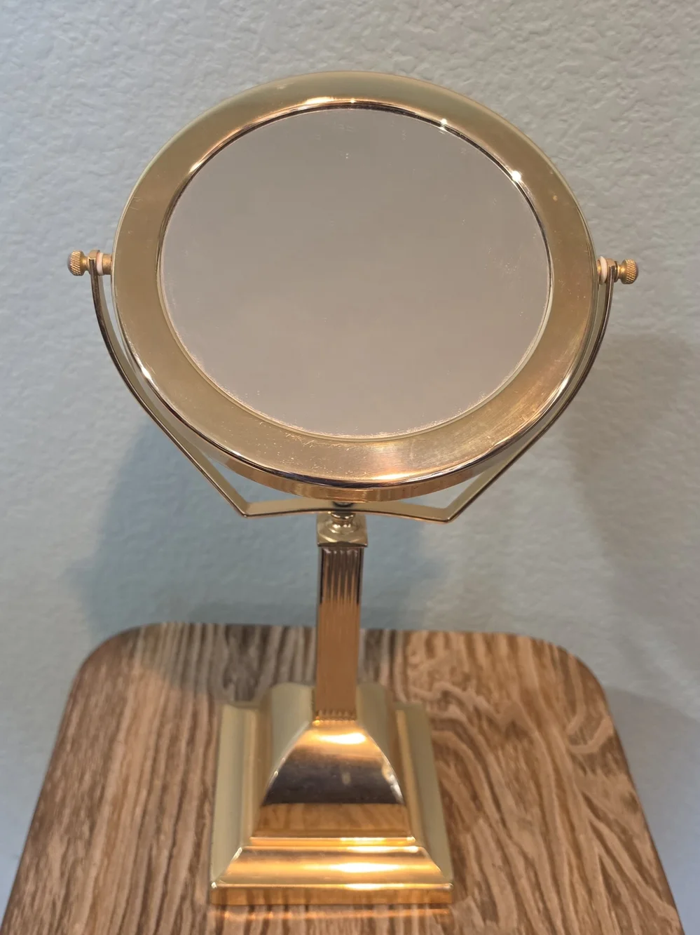 Vtg Brass Dual Sided Magnify Swivel Vanity Makeup Mirror Fluted Pedestal Base